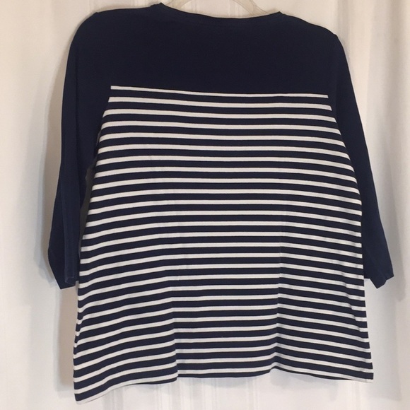 KIM ROGERS XL Navy White  Pit to Pit 22 1/4"  Cotton 3/4 length sleeves  Preworn - Picture 7 of 13